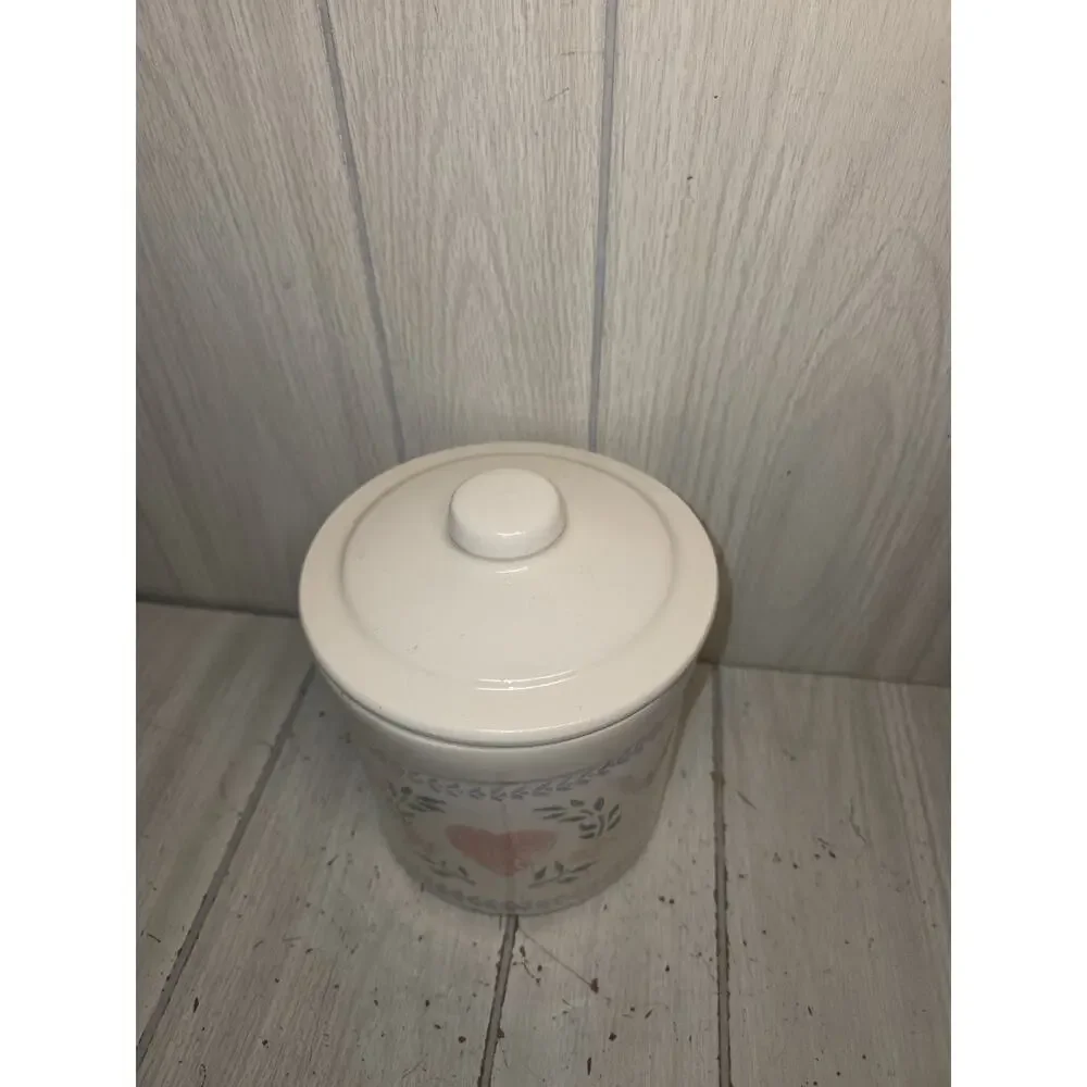 Vintage Pink Heart Flower Croc Canister USA Made 8
